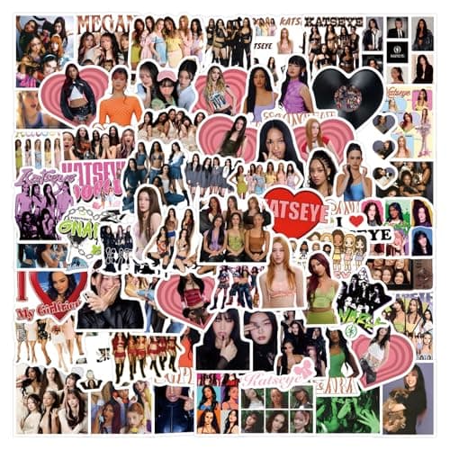 120pcs KATSEYE Music Decals for Laptop,Phone Case,Helmet,Water Bottle,Travel Case, Guitar,Waterproof PVC Movie Stickers for Tenns and Adults