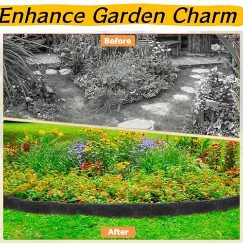 30/40 Pcs Garden Edging Border, Plastic Stone Effect 24/32ft Landscape/Lawn Edging Garden Decor Fence for Garden Lawn Landscape Flower Bed Patios DIY Yard No Dig (30, Black) — view 4