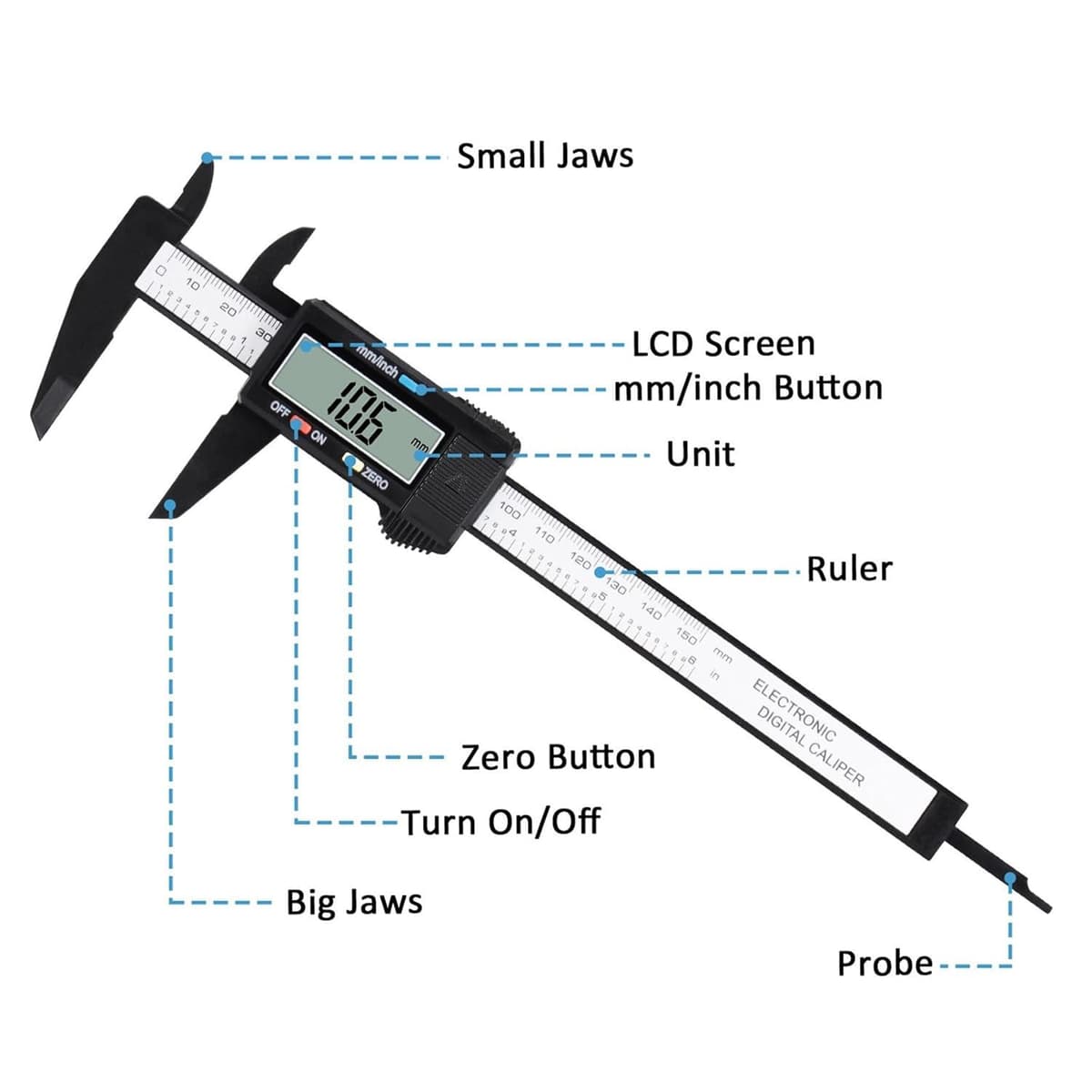 Digital Caliper, Adoric 0-6" Calipers Measuring Tool - Electronic Micrometer Caliper with Large LCD Screen, Auto-off Feature, Inch and Millimeter Conversion — view 4