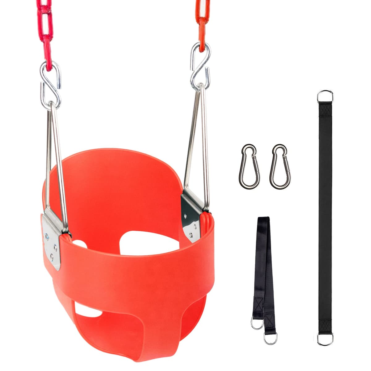 KINSPORY Toddler Swing, 59" Heavy-Duty Coated Iron Chains Baby Swing, High Back Full Bucket Infant Swing Seat with Tree Straps for Indoor & Outdoor Backyard Swing Sets (Pink) — view 7