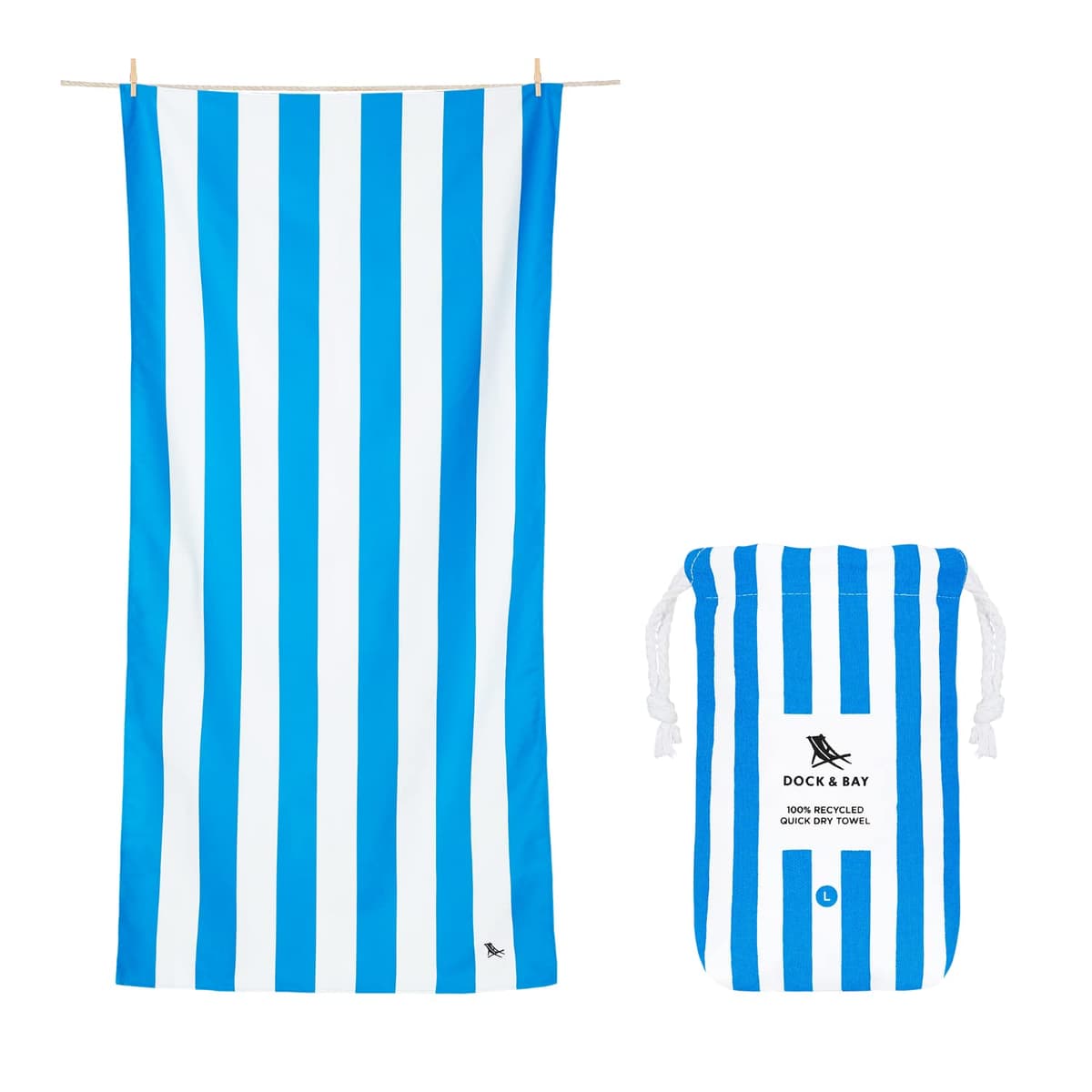 Dock & Bay Beach Towel - Quick Dry, Sand Free - Compact, Lightweight - 100% Recycled - Includes Bag - Cabana - Whitsunday Blue - Large (160x90cm, 63x35) — view 47