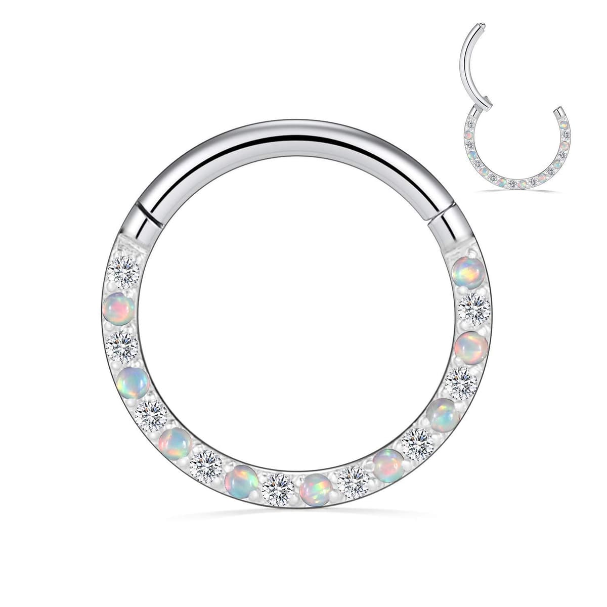 hengkaixuan CZ Opal Septum Jewellery Daith Ring Conch Hoop Seamless Clicker Ring Surgical Steel Rook Tragus Conch Piercing Jewellery Small Hoop Earring Nose Hoop Ring — view 37