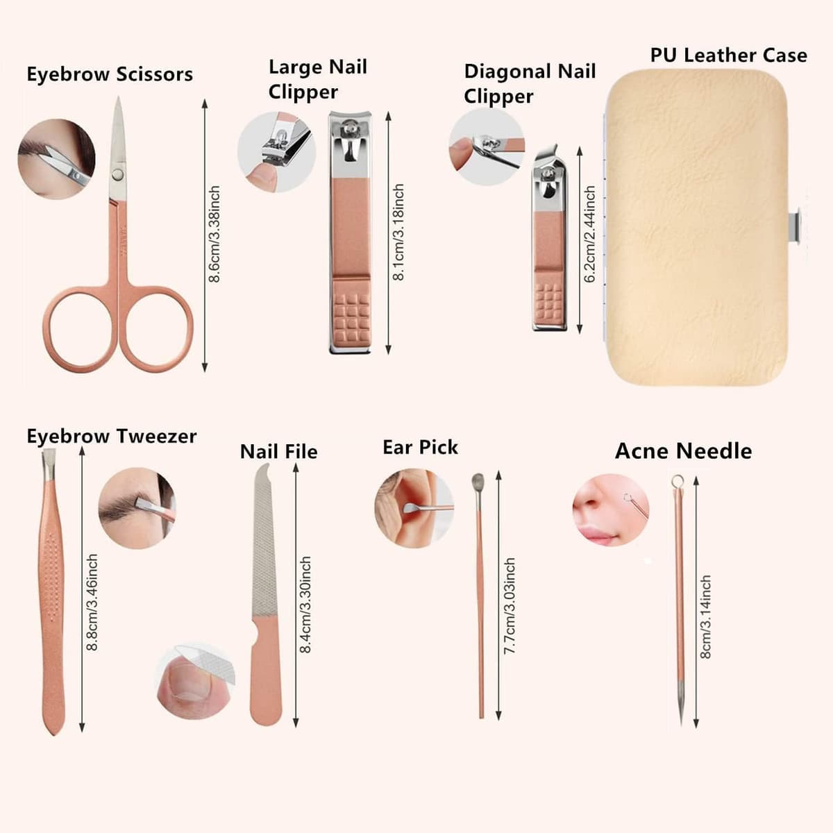 Juego de cortaúñas de acero inoxidable para mujeres y hombres, herramientas de cuidado personal con estuche de viaje portátil, herramientas de manicura y pedicura, kit de aseo para mujeres y hombres — view 4