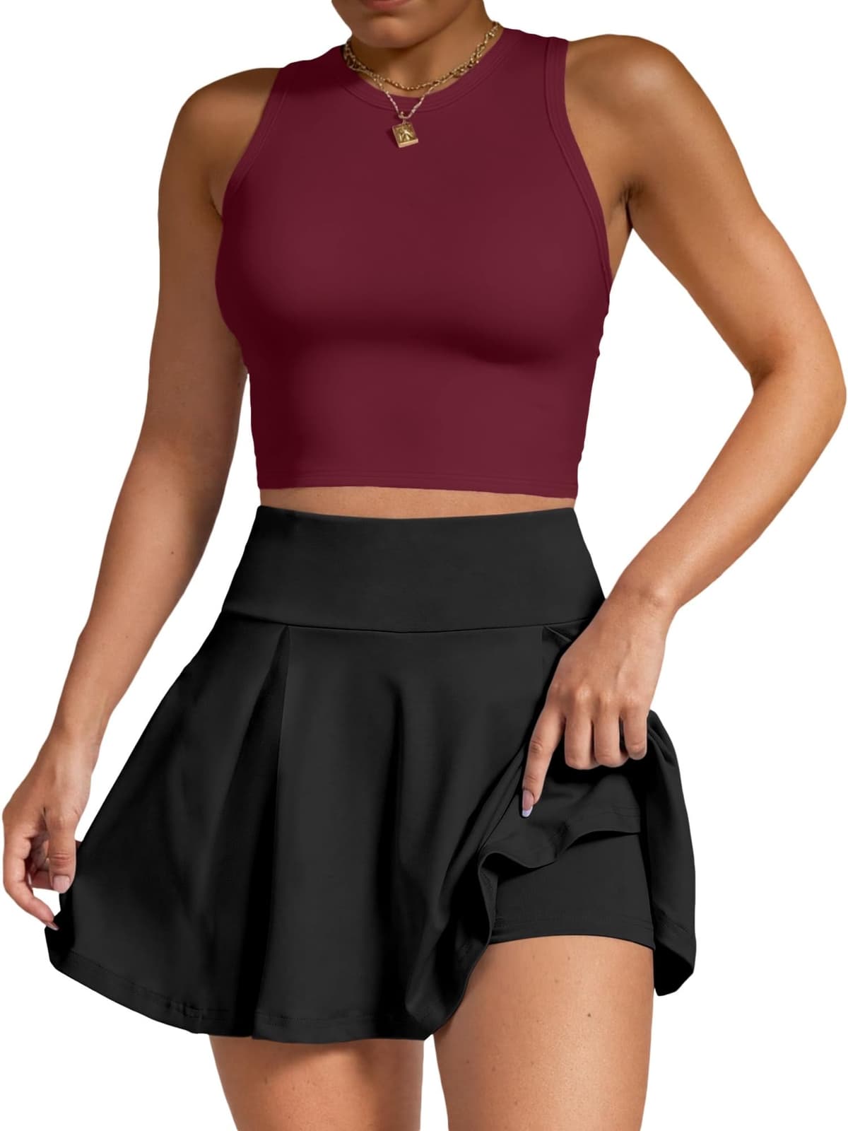 Conjunto deportivo de 2 piezas para mujer, camiseta corta y falda de cintura alta, ropa deportiva casual para tenis, correr, gimnasio, yoga — view 4