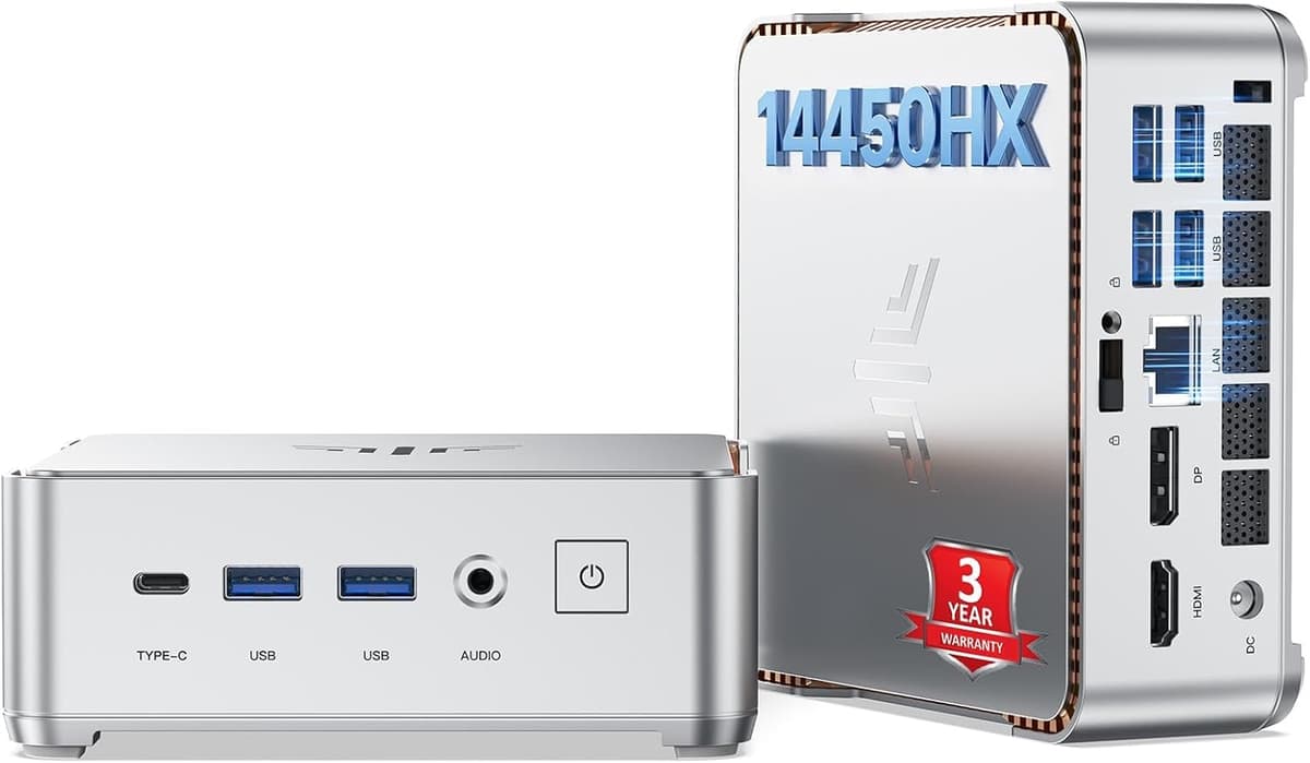 KAMRUI Hyper H2 Mini PC Windows 11 pro, Intel Core 14450HX Mini Computers (10C/16T, 4.8GHz), 32GB RAM 1TB PCle4.0 SSD Micro Desktop PC, Triple 4K Display, USB-C, WiFi6, BT5.2, Business Office Home — view 9