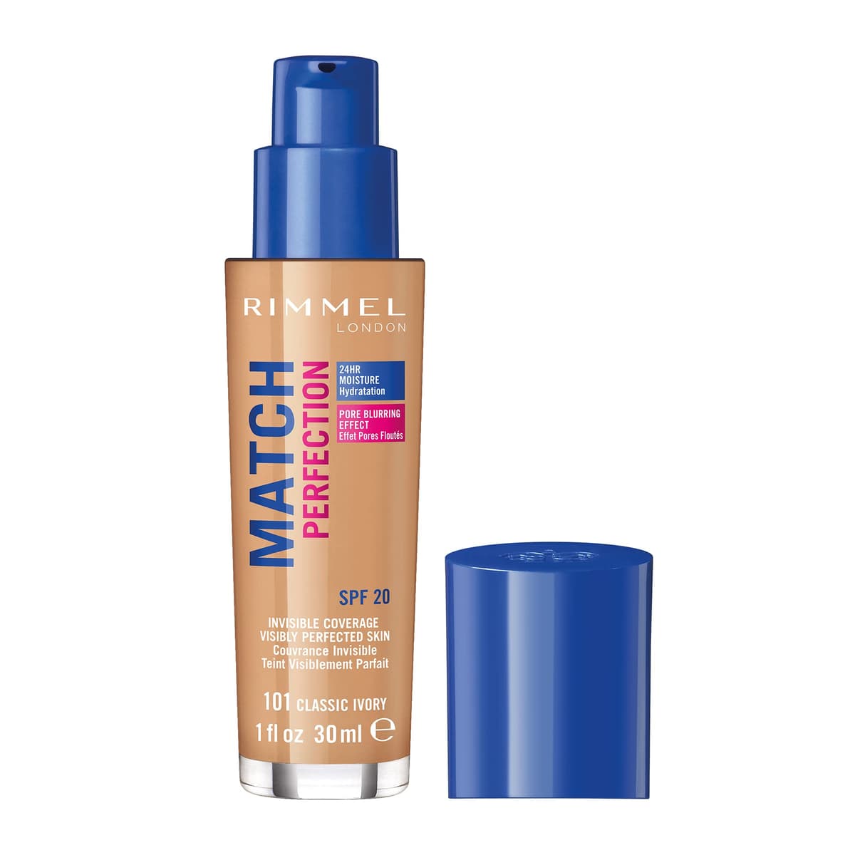 Rimmel Match Perfection Foundation 301 Warm Honey, Medium Coverage, 24hr Hydration, No Caking or Creasing, Lightweight, Reduces Imperfections, Invisible Coverage, SPF20, Cruelty Free — view 26