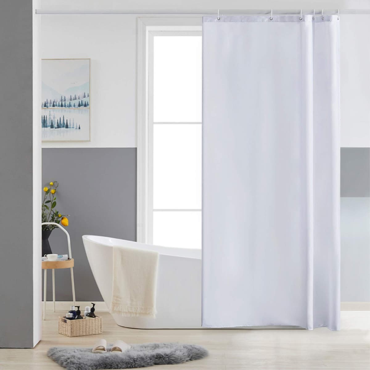 Furlinic Cortina Ducha 200x200cm Antimoho Impermeable Lavable Blanco Tela Poliéster Grandes Cortinas de Baño con 12 Aros de Cortina Ducha. — view 129