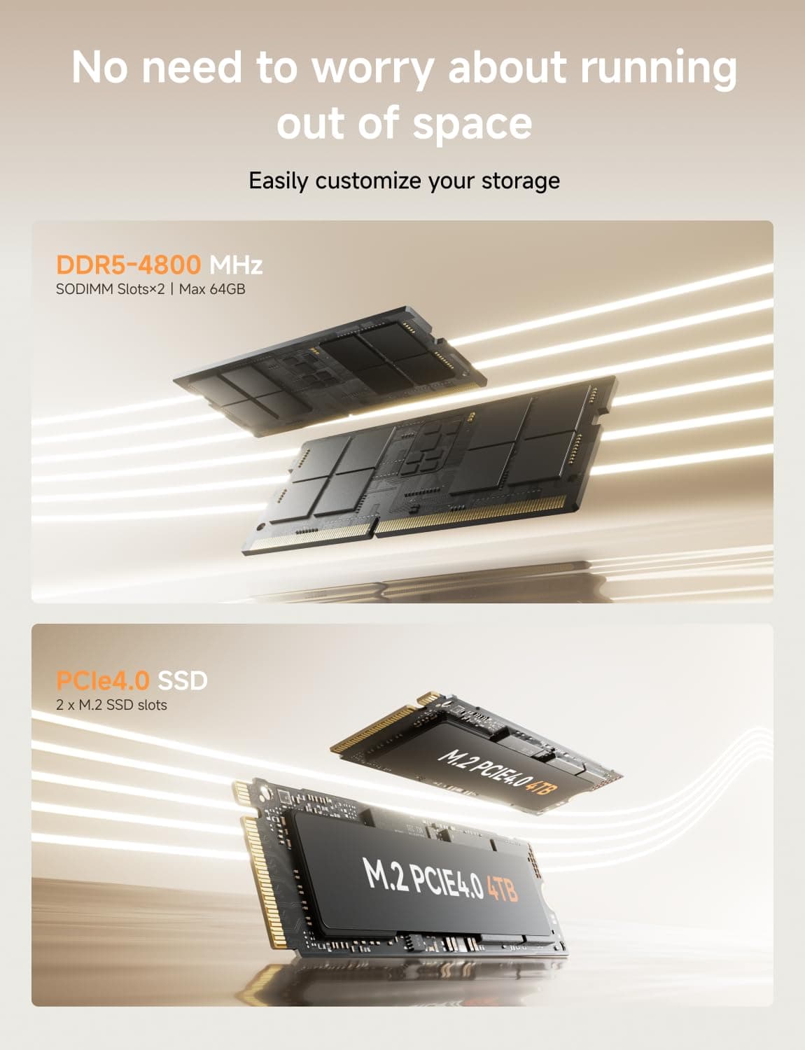 MINISFORUM UM760 Slim Mini PC, AMD Ryzen 5 7640HS Processor Mini Computer(6C/12T, Up to 5.0GHz), 16GB DDR5 RAM & 1TB PCIe 4.0 SSD, Support 8K@60Hz HDMI 2.1/USB4 Output, WIFI6E/BT5.3/Auto Power On — view 5