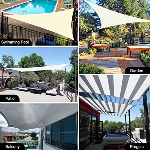 Yardmaker 16'x16'x23' Sun Shade Sail Right Triangle Canopy Shade Cover for Patio Garden Outdoor Backyard, Cream — view 7