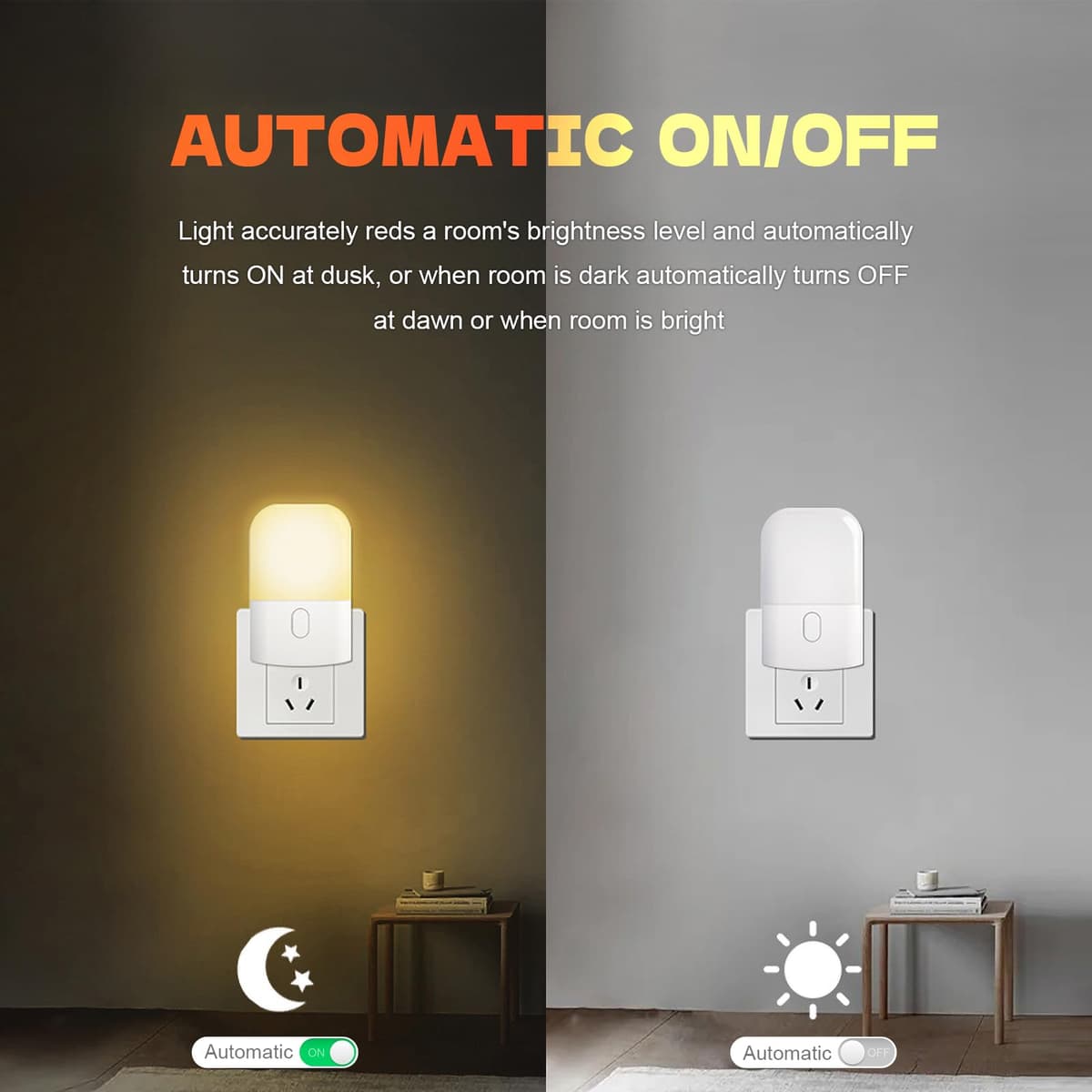 GRIFEMA GD101-2 [2 Piezas] Luz Nocturna Infantil 3 Niveles de Brillo Ajustables, Luz Nocturna con Sensor de Luz para Habitación de Niños, Baño, Pasillo, Cocina, Escaleras, 2700K Blanco Cálido — view 4