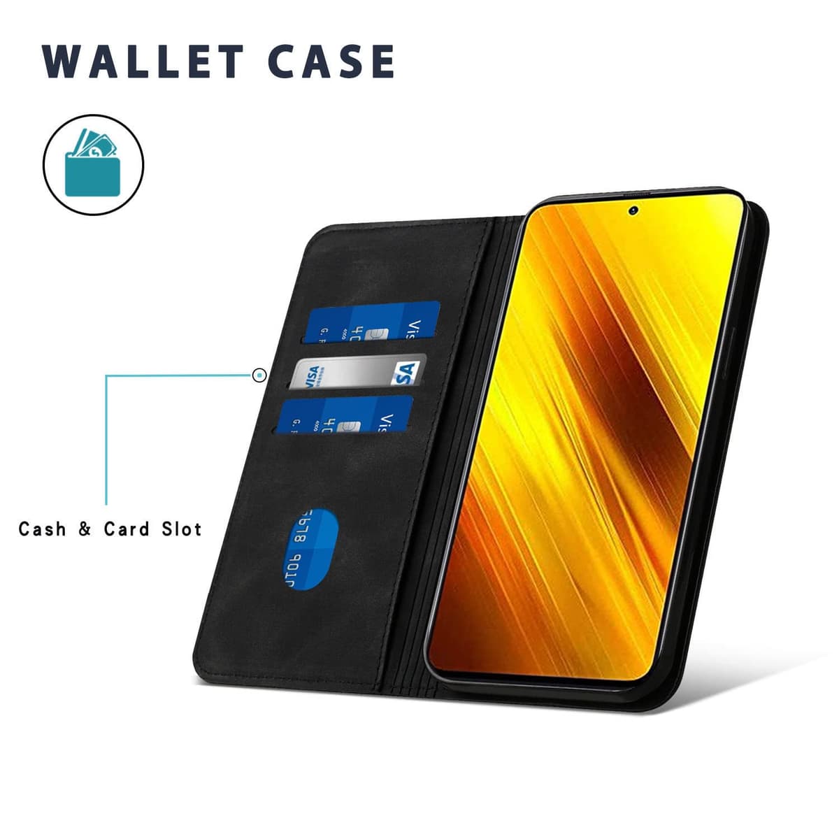 Funda para Xiaomi Poco X3 Pro/Poco X3 NFC/Poco X3, Funda Libro de Cuero con Ranura para Tarjeta, Wallet Flip Caso Carcasa para Xiaomi Poco X3 Pro/Poco X3 NFC/Poco X3 (Negro) — view 4
