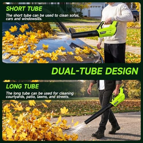 Leaf Blower Cordless, Leaf Blower with Battery and Charger - 2 Speed Modes, 2 Batteries, 20V Powerful Lightweight Electric Blowers for Blowing Leaves, Lawn Care, Patio, Green — view 5