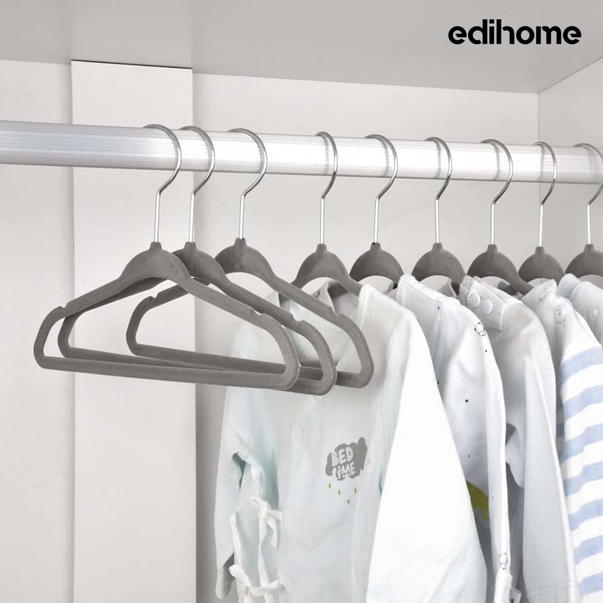 Ediesi, Perchas Terciopelo, 50 Unidades, Gris, Antideslizantes, Suaves, Finas, para Pantalón, Camisa, Falda, Trajes (50 Unidades, Gris sin corbatero) — view 4