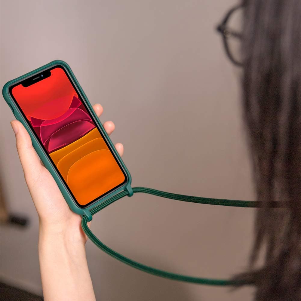 Funda Compatible con iPhone 16(6.1"),Ajustable Collar Correa de Cuello Cordón Cuerda Carcasa TPU Bumper Silicona Skin Caso para iPhone 16(6.1")-Rojo — view 4