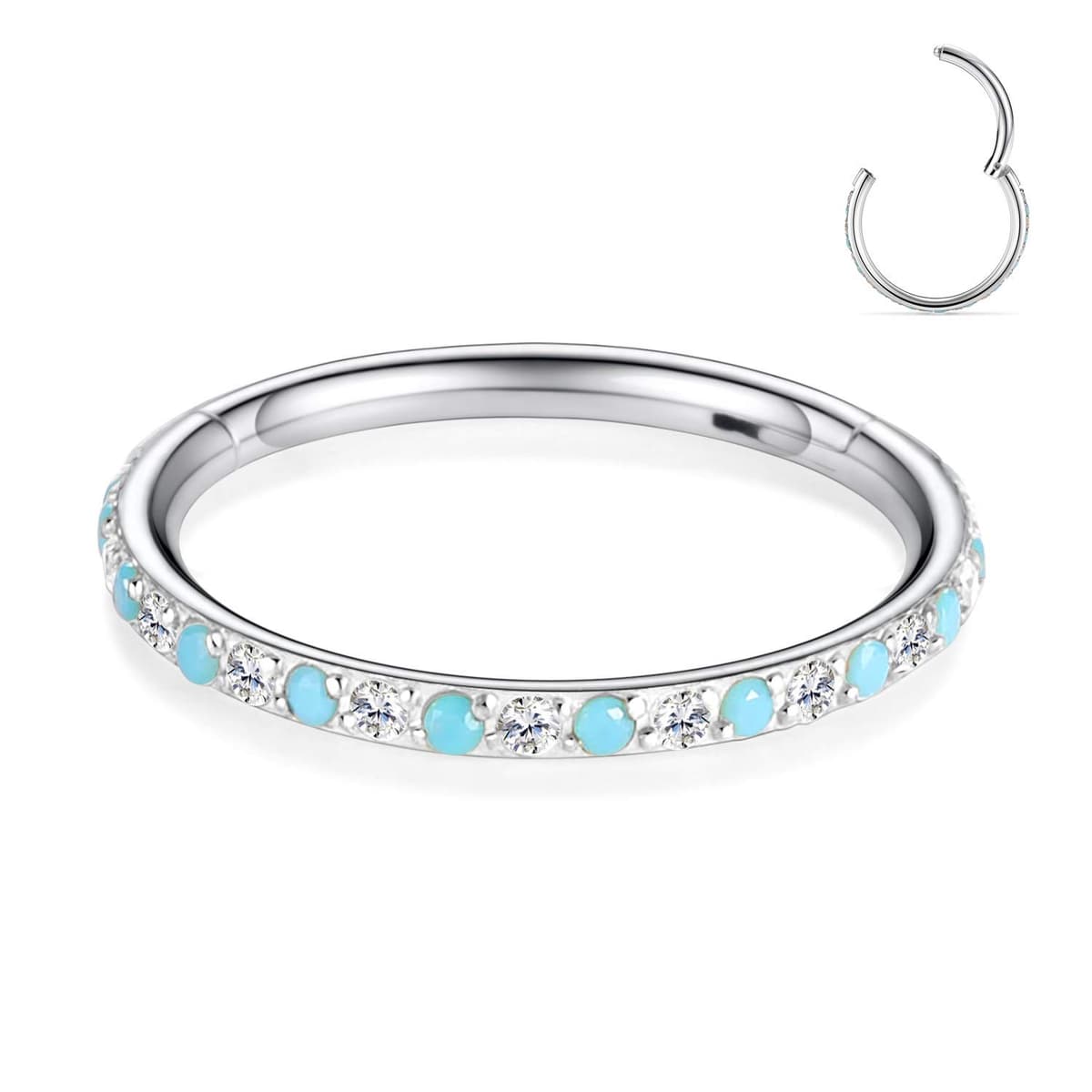 hengkaixuan CZ/Opal Nose Rings Conch Jewellery Septum Clicker 316L Surgical Steel Segment Ring Helix Cartilage Earrings Hoop Daith Tragus Rook Piercing Jewellery — view 41