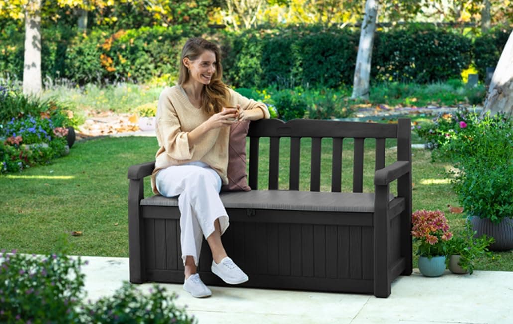 Keter Eden Bench 265L Outdoor 60% recycled Garden Furniture Storage Box Graphite & Light Grey | Fade Free | All Weather Resistant | Safe and Secure | Zero Maintenance | 2 year Warranty — view 5