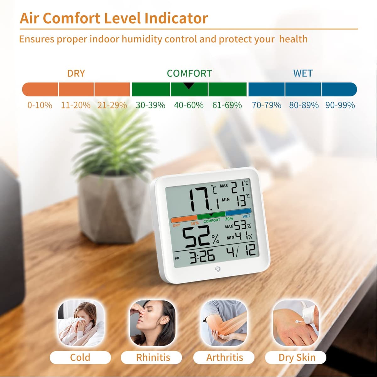 NOKLEAD Higrómetro Termómetro para interiores - Medidor digital de humedad de la habitación Medidor de monitor de temperatura preciso Registros máximos/mínimos, LCD táctil con reloj retroiluminado — view 5