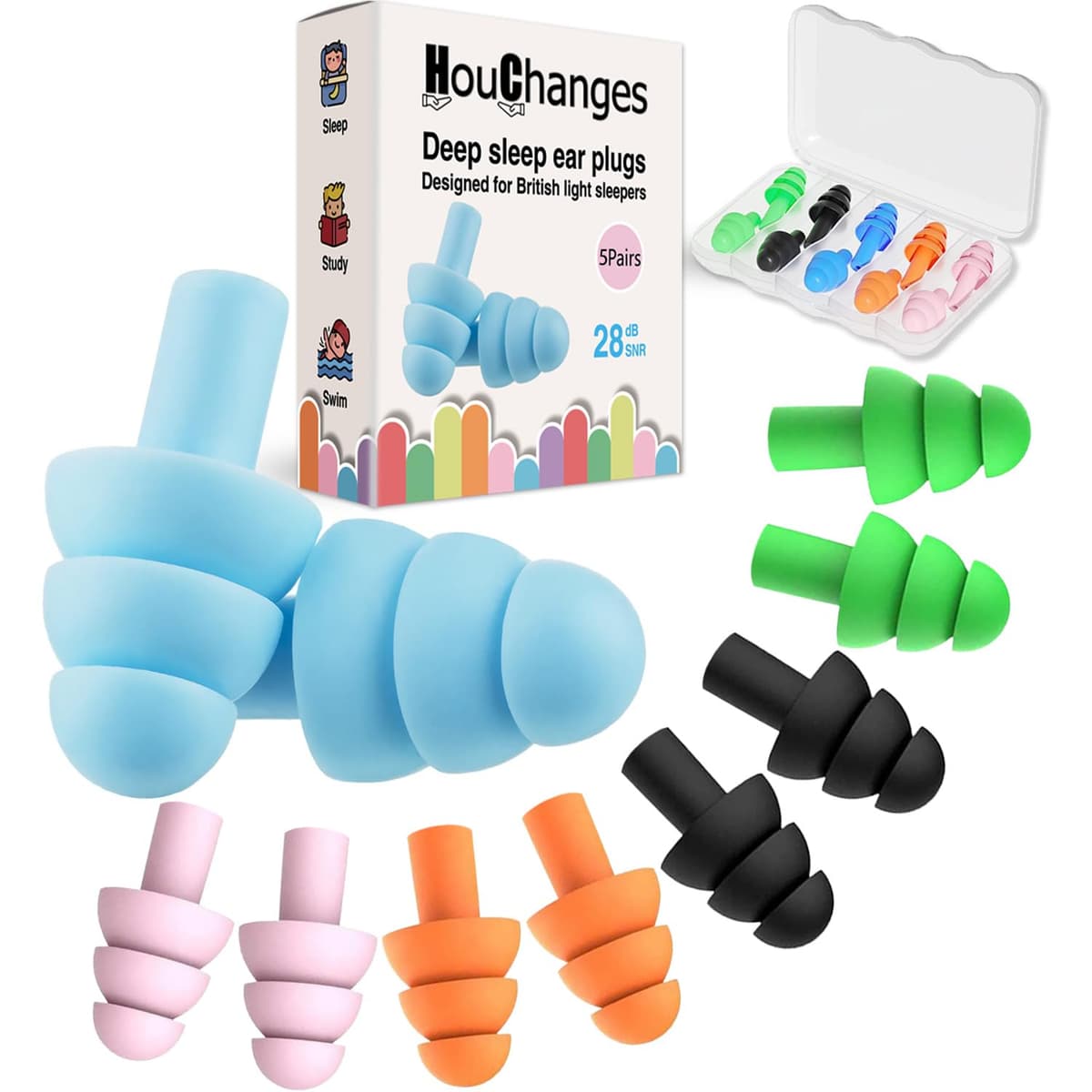 Ear Plugs for Sleep Soft Silicone Reusable, Earplugs for Sleeping Noise Cancelling(4Pairs) Multicoloured — view 7