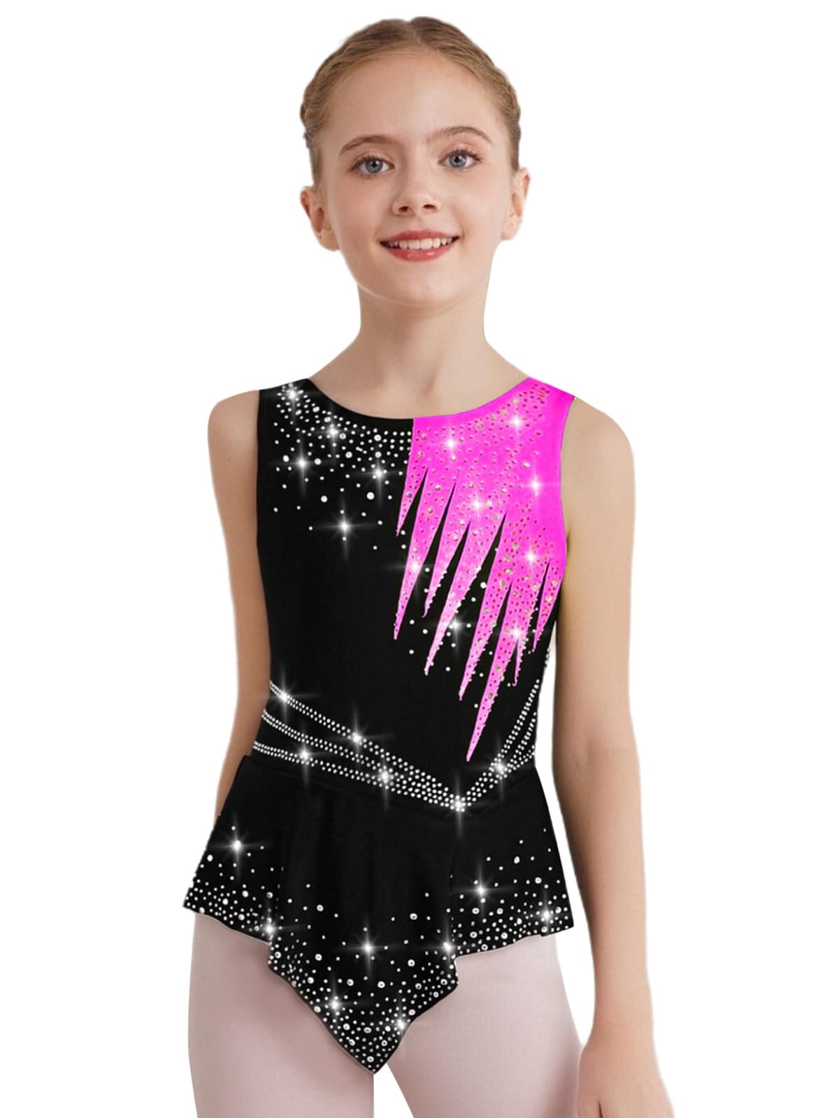 Oyolan Leotardos De Gimnasia Para Niñas Maillot Sin Manga De Patinaje Leotardo Ballet Maillot De Gimnasia Rítmica Competición Rosa caliente 11-12 años