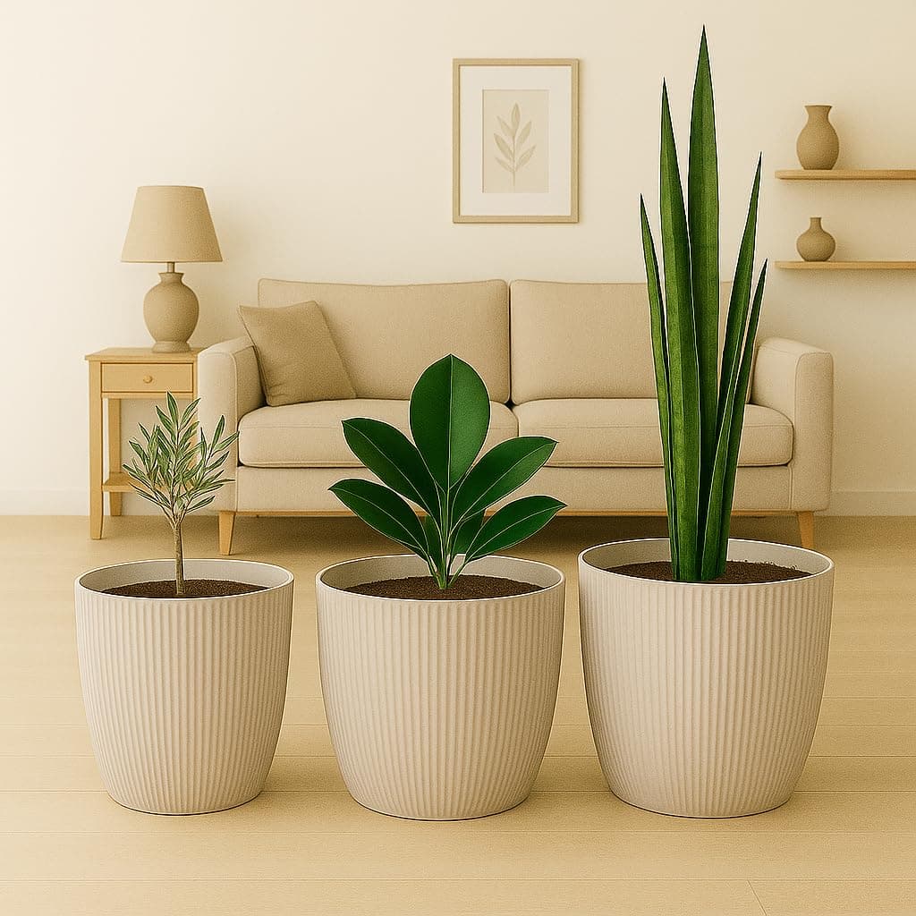 Home Garden Ornaments Small Plant Pots Indoor – Indoor Plant Pot for Home and Garden, Decorative Striped Set of 3 Flower Pots (Diameter 13.5cm, Cotton) — view 2