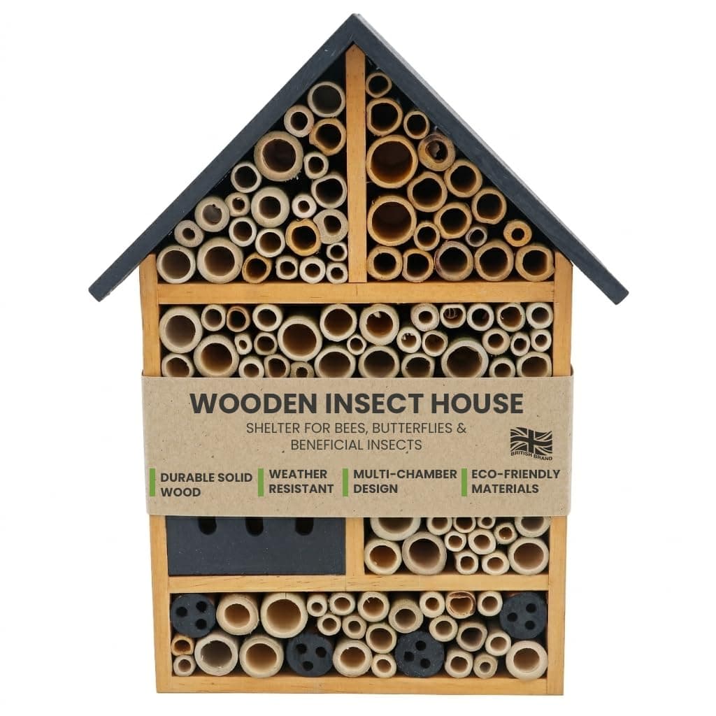 My Garden Insect House for Garden Bees & Butterflies - Outdoor Bug Hotel Shelter, Solid Pine Wood Bee House with Multi Chambers - Weather Resistant Wildlife Habitat, Easy Mount