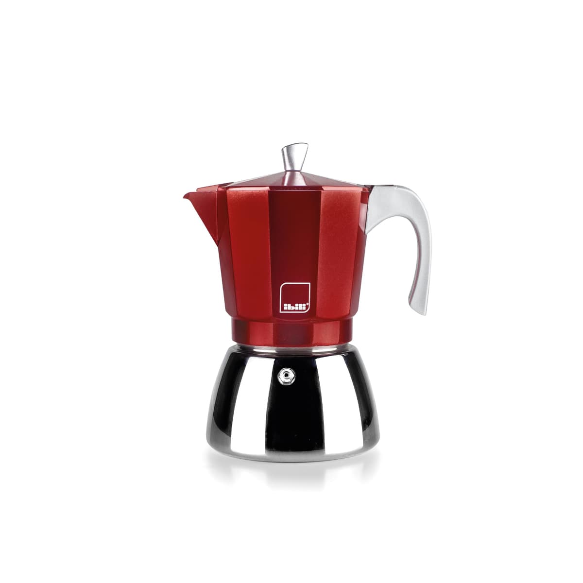 IBILI - Cafetera express Elba Red, 9 tazas, 450 ml, Aluminio fundido, Base de Acero Inoxidable, Apto para inducción
