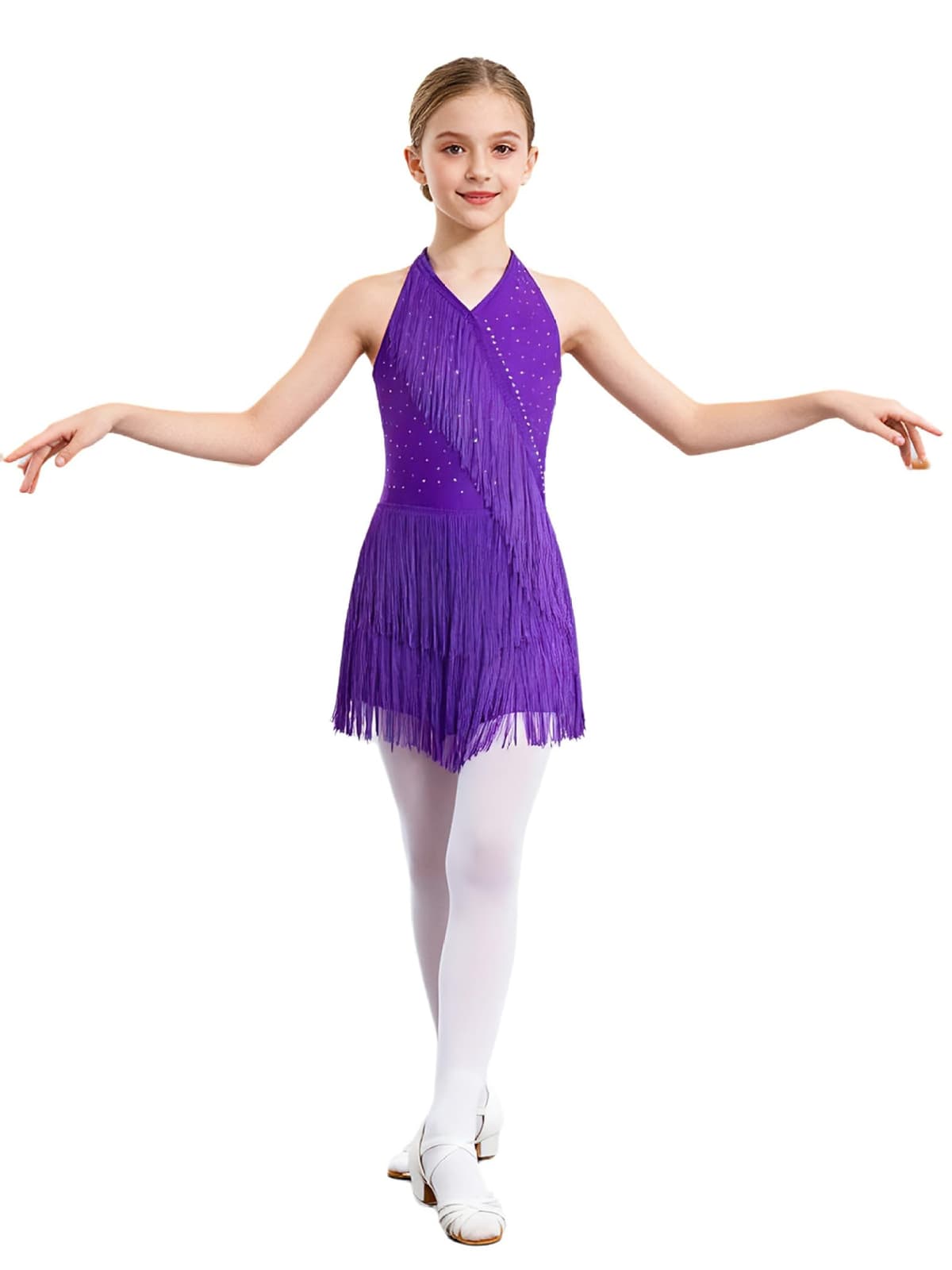 Jydiazi Vestido de baile latino para niña, con flecos, con brillantes, vestido de tango latinoamericano, Cha Cha, ropa de baile — view 11
