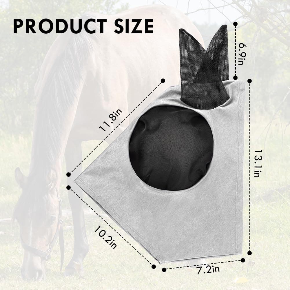 Máscara Antimoscas para Caballos, 1PCS Máscara de Mosca de Caballo con Orejeras,Gris Máscaras Faciales para Caballos Anti-UV, Malla Transpirable, máscara de Freno elástica. — view 5