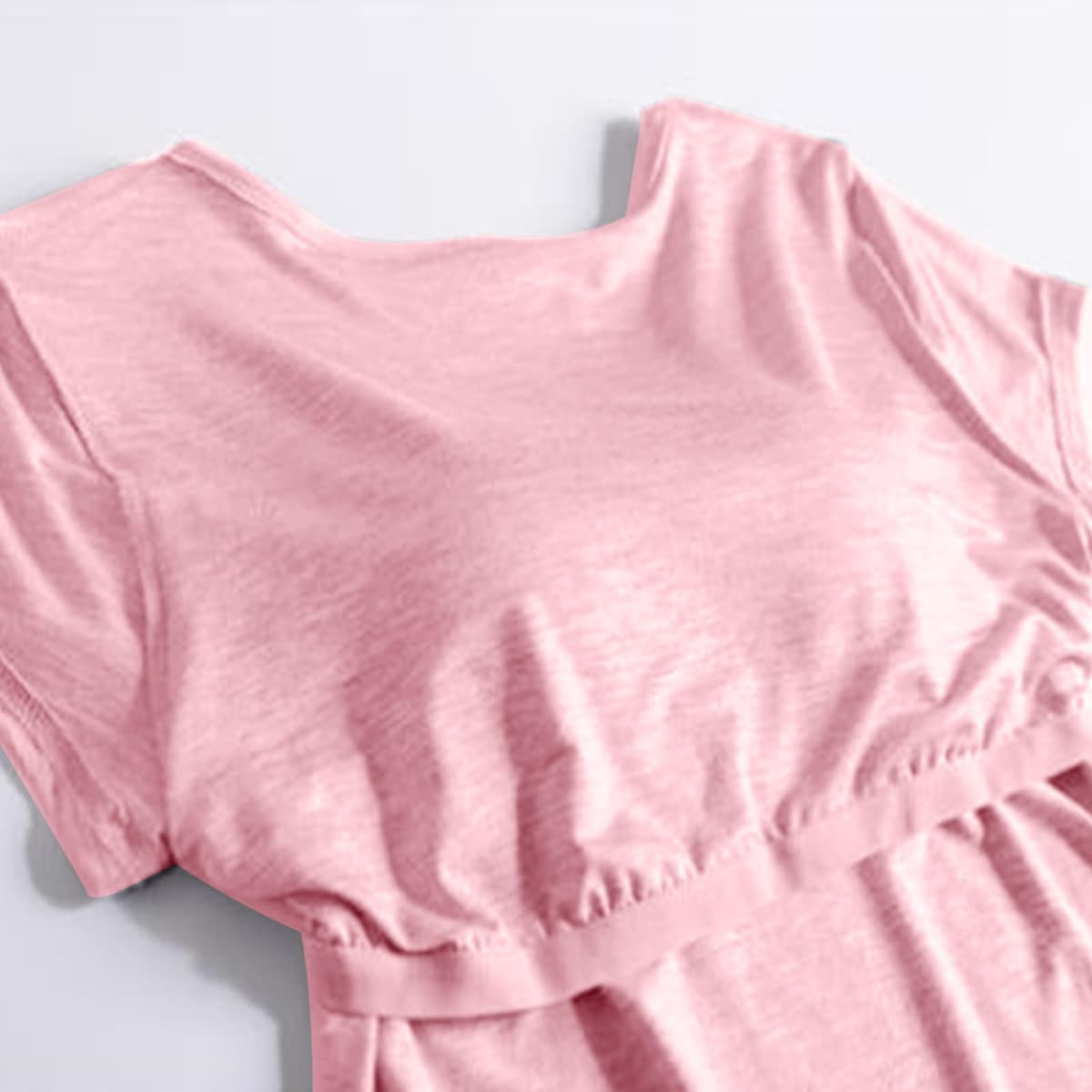 Womens Shirts with Built in Bra Short Sleeve Shirts Summer Casual Athletic Workout Yoga Shelf Bra Padded T Shirts Tops — view 5