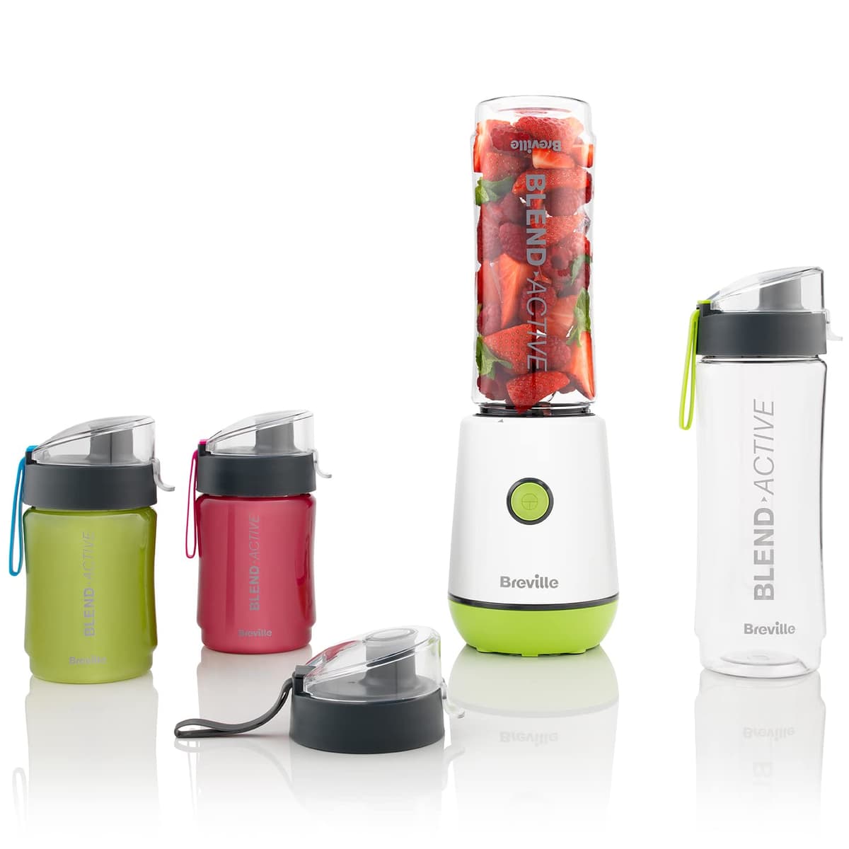 Breville Blend Active Personal Blender & Smoothie Maker | 350W | 2 Portable Blend Active Bottles (600ml) | Leak Proof Lids | White & Green [VBL246] — view 10