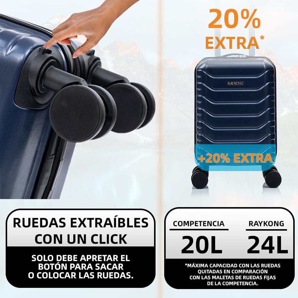 RAYKONG Maleta de Cabina ABS 40x30x20(24L)|Capacidad Maxima| Equipaje de Mano con Ruedas Desmontables para Ryanair | Vueling | EasyJet - AzulMarino — view 2