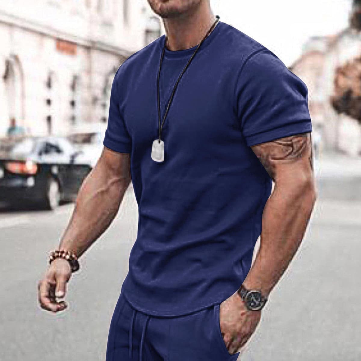 Conjunto corto de 2 piezas para hombre, conjunto de camisa polo y pantalones cortos, conjunto de chándal de manga corta y pantalones cortos para hombre — view 2