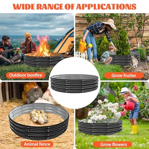 YSEJOMP 60 Inch Round Galvanized Fire Pit Ring/Fire Ring - Foldable and Perfect for Outdoor Gatherings and Campfires in The Yard/Garden/Park/Beach (Black+Gray, 5 FT Diameter+1 FT Tall) — view 5