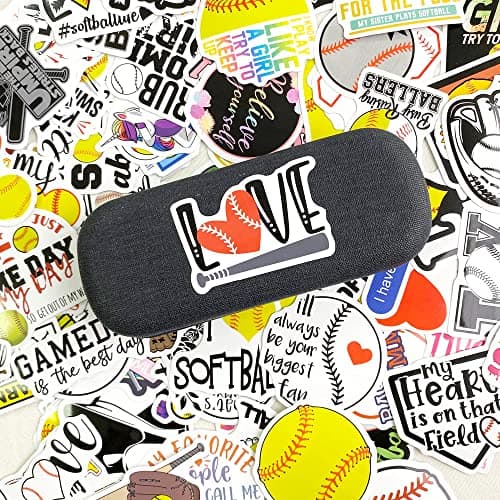 Lamdo Softball Stickers 100PCS Baseball Accessories, Softball Gifts for Girls and Teen, Waterproof Vinyl Helmet Stickers for Water Bottle, Laptop, Skateboard, Bag, Glove (Yellow) — view 3