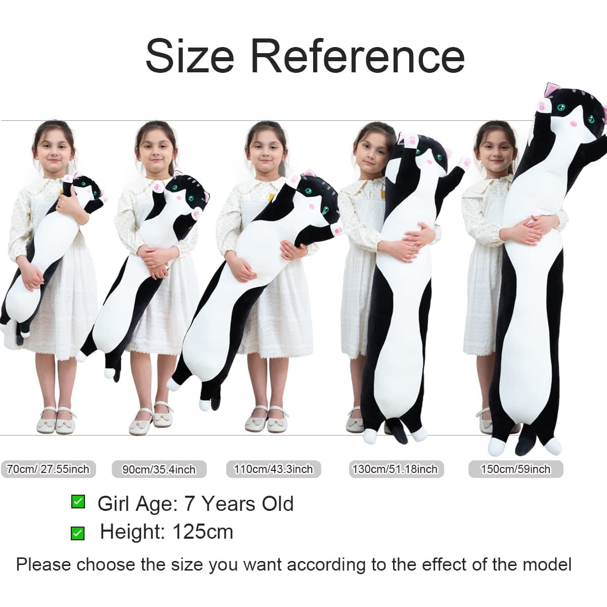 Kekeso Almohada Gigante de Gato de Peluche con Dibujos para el Cuerpo del Gatito, Juguete para NiñOs y Novias (110cm/43.30inch, Black) — view 2