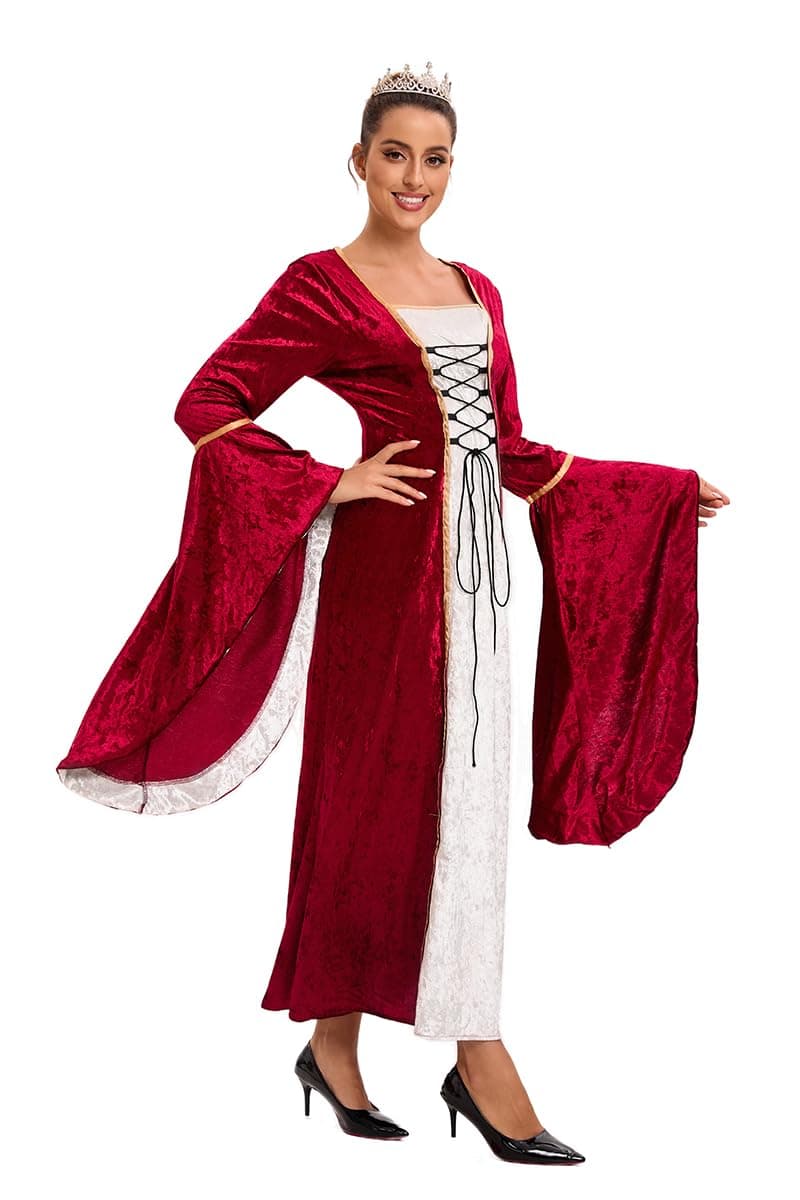 Feynman Vestido medieval para mujer con mangas trompeta, estilo medieval victoriano, vestido largo renacentista, gótico. Para carnaval, Halloween, fiestas de princesas, disfraz, Rojo, M — view 5