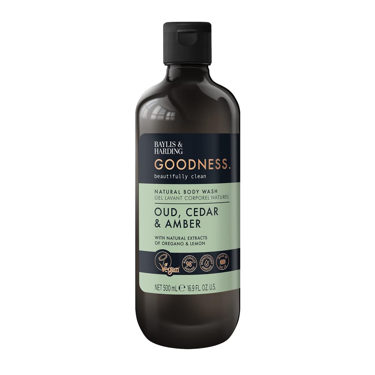 Baylis & Harding Goodness Oud, Cedar and Amber Body Wash, 500 ml (Pack of 3) - Vegan Friendly — view 2