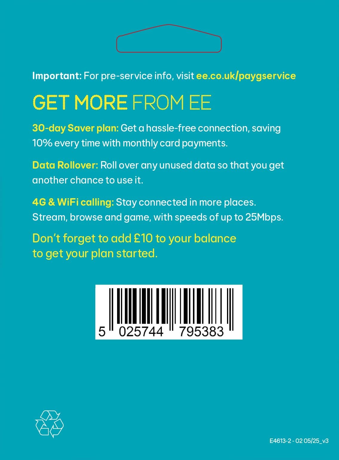 EE PAYG £10 Data Sim Includes £10 pre-paid credit, 8GB Data, 500 Minutes and Unlimited Texts (EE £10-8GB) — view 2