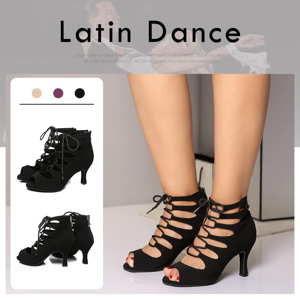 RUYBOZRY Botas de Baile Latino Mujer Botines Punta Abierta con Cordones Zapatos de Baile de Salon,Modelo YCL456 — view 7