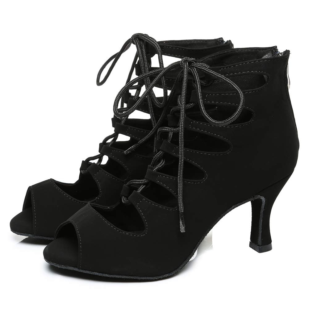 RUYBOZRY Botas de Baile Latino Mujer Botines Punta Abierta con Cordones Zapatos de Baile de Salon,Modelo YCL456 — view 9