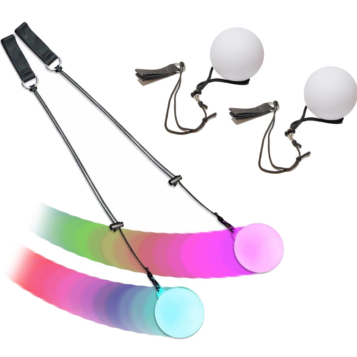 KIKVTER 2 bolas LED Poi Balls, bolas de malabares luminosas, bola luminosa, bola LED con colores del arco iris y efecto estroboscópico, juguete de circo, juego de spinning para adultos, principiantes