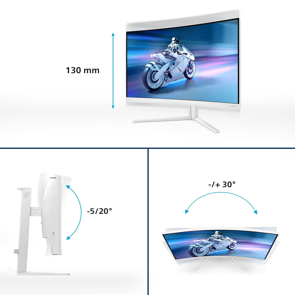 Philips Evnia 27M2C5501 - Monitor Curvo para Juegos QHD de 27 Pulgadas, 180 Hz, 1 ms GtG, FreeSync Premium, Ambiglow, Ajuste de Altura (2560 x 1440, 2 HDMI 2.0, 1 DisplayPort 1.4) Blanco — view 5