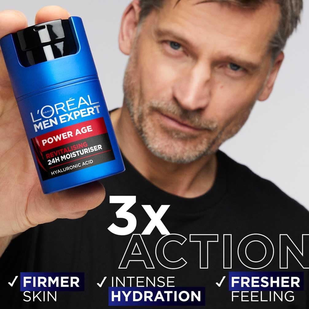 L'Oréal Crema hidratante para hombre, Antiarrugas y antienvejecimiento, Con ácido hialurónico hidratante para el envejecimiento, Para pieles secas y apagadas, Men Expert Power Age, 100ml — view 3