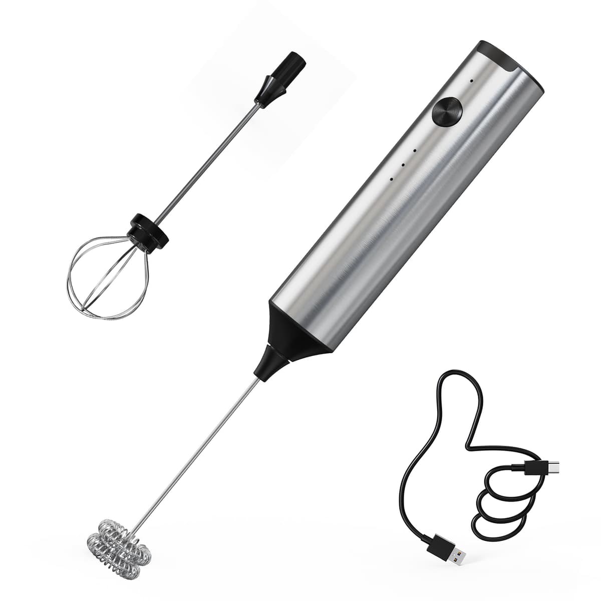 CIRCLE JOY Electric Milk Frother Handheld, Rechargeable Coffee Frother with Dual Spring Whisk, Portable Hand Frother Wand Drink Mixer for Coffee, Hot Chocolate, Cappuccino, Frappe, Matcha, Black — view 11