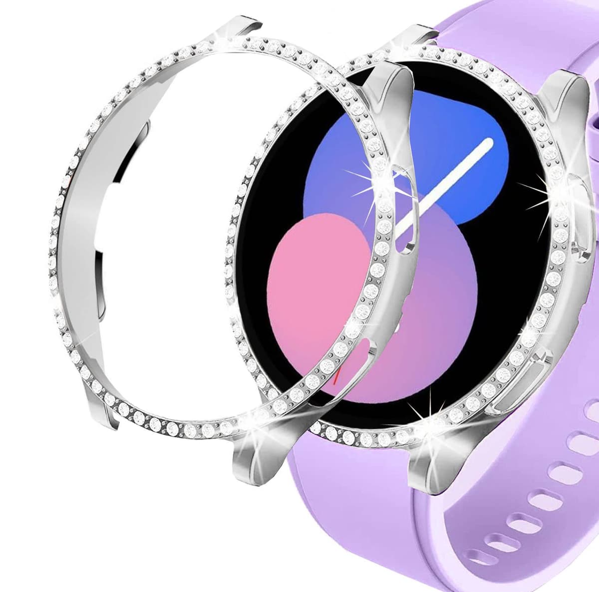 DEALELE [2-PACK] Case Compatible with Samsung Galaxy Watch FE / 5/4 40mm, Bling Double-row Diamond PC Protective Case Protector Cover, 40mm, Rose gold + Transparent — view 42