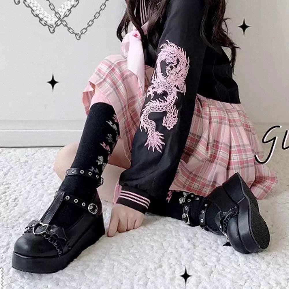 Womens Platform Mary Janes Shoes Sweet Toe Ankle Lolita Gothic Pumps Chunky Patent Leather — view 2