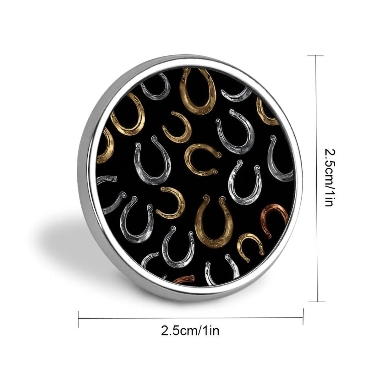 Horseshoes Horse Shoes Round Lapel Pin Button Brooch Pins Badge for Clothing Jewelry Accessories — view 2