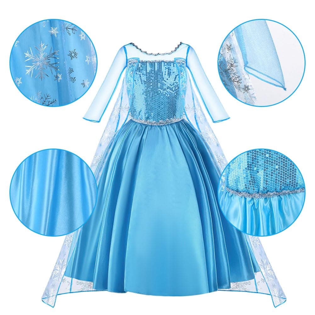Vicloon Disfraz de Elsa para niña,vestido Elsa para niños, juego con corona de varita mágica, Halloween, Navidad, cumpleaños, fiesta, disfraz, disfraz de niña, azul — view 5