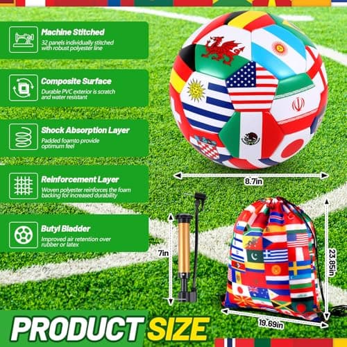 Realspring International 2026 World Flag Soccer Ball Size 5 Country Flag Party Favor with World Storage Bag and Pump Needle for Sports Holiday Birthday Party Gifts