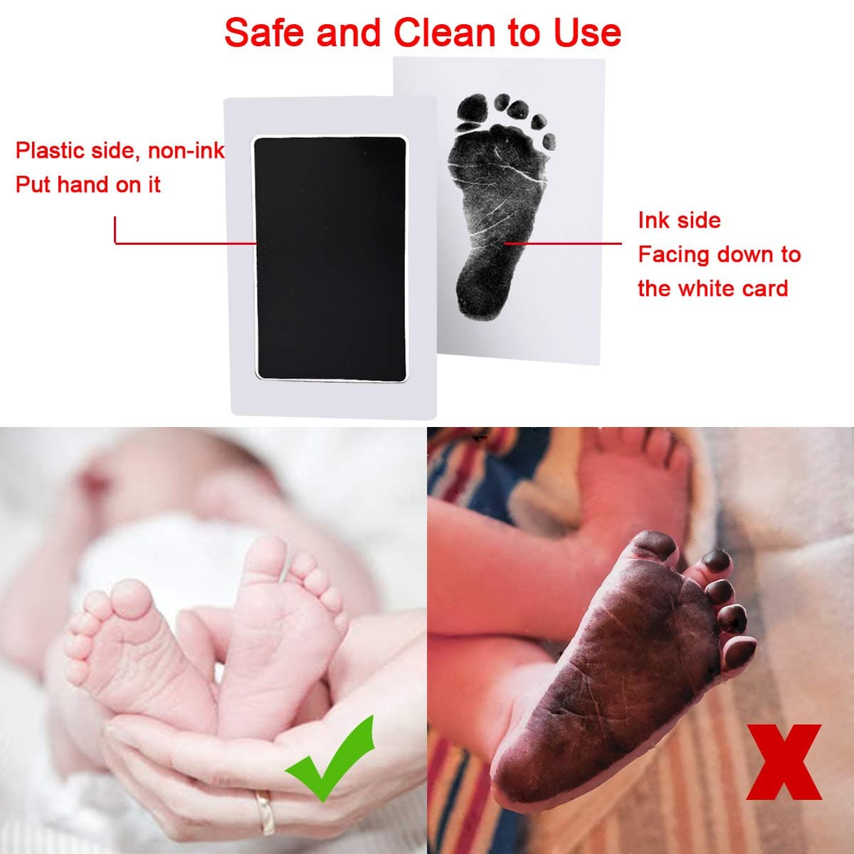 Nabance Baby Handprint and Footprint Kit, 3 Ink Pads with Clean-Touch, 6 Imprint Cards, Pet Paw Inkless Print, Safe Non-Toxic for Feet and Hands, Family Keepsake - Black — view 2